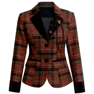 【现货】易碎商店· 新年穿搭 复古格纹千金风西装外套收腰套装