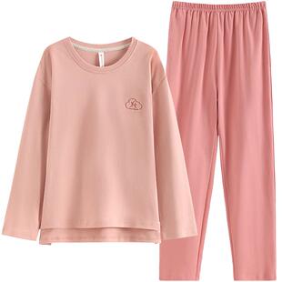 芬腾情侣睡衣女春秋款纯棉长袖男士圆领套头男大码全棉家居服套装