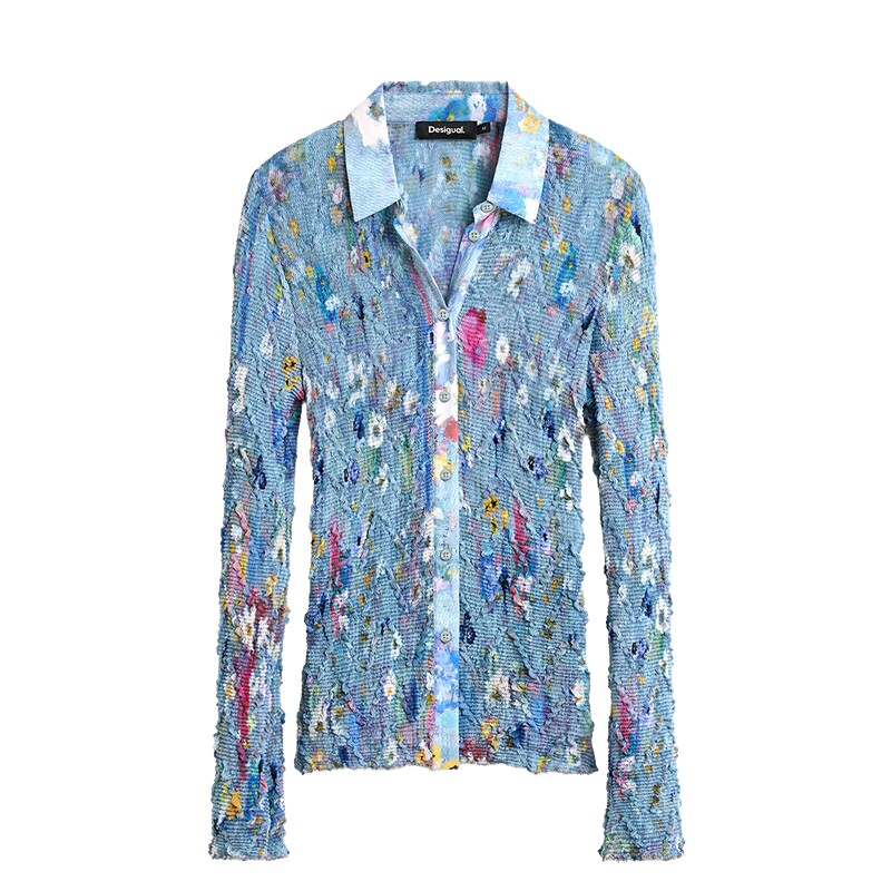 Desigual26秋冬新品小雏菊碎花油画压皱印花长袖女式衬衫