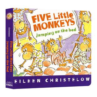 Five Little Monkeys Jumping On The Bed 五只猴子在床上跳 纸板书 廖彩杏书单 品行习惯养成 儿童启蒙绘本 英文原版进口儿童图书