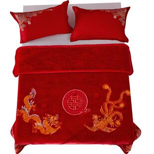 水星家纺毛毯婚庆拉舍尔盖毯结婚大红毯子喜毯结婚中厚毯嫁妆喜庆