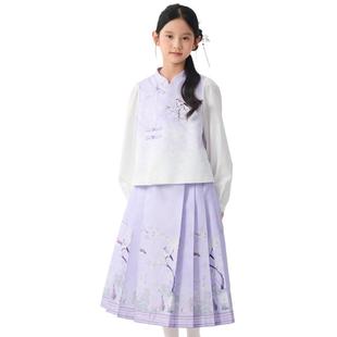 巴拉巴拉女童马面裙儿童汉服裙子2026春装休闲国风假两件古风套装