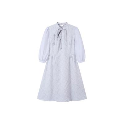 【治愈色调】PIT蓝色复古提花新中式连衣裙女2024秋新款珍珠盘扣