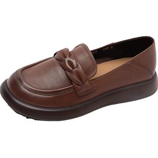 真皮乐福鞋女2026新款春款女鞋舒适软底厚底单鞋大码小皮鞋平底鞋