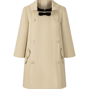 Herlian2025年秋季新品女士背后暗扣设计蝴蝶结娃娃领风衣外套