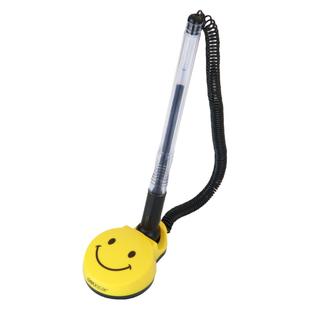 得力带线台笔6793微笑脸黑中性签字笔防丢商务固定粘桌上前台水笔