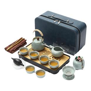 哥窑旅行茶具小套装一壶四杯便携式包户外家用露营日式功夫泡茶壶