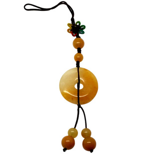 天然黄玉平安扣怀古手机链中国风玉石饰品包包U盘挂件钥匙扣吉祥