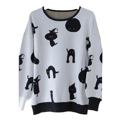 慵懒印花学院风液体小姐针织衫