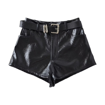 美式辣妹性感高腰pu皮短裤含腰带