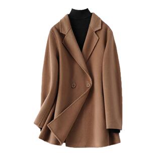 羊毛大衣女常规款西装领驼色双面妮子2026春秋新款轻奢羊毛呢外套