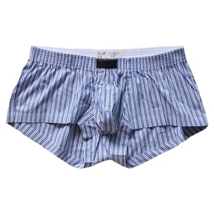 D.M男阿罗裤激凸囊袋性感平角裤四角裤低腰棉质条纹居家短裤家居