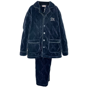 曼诺曼蒂克睡衣两件套加厚提花绒男士翻领冬季夹棉简约保暖家居服