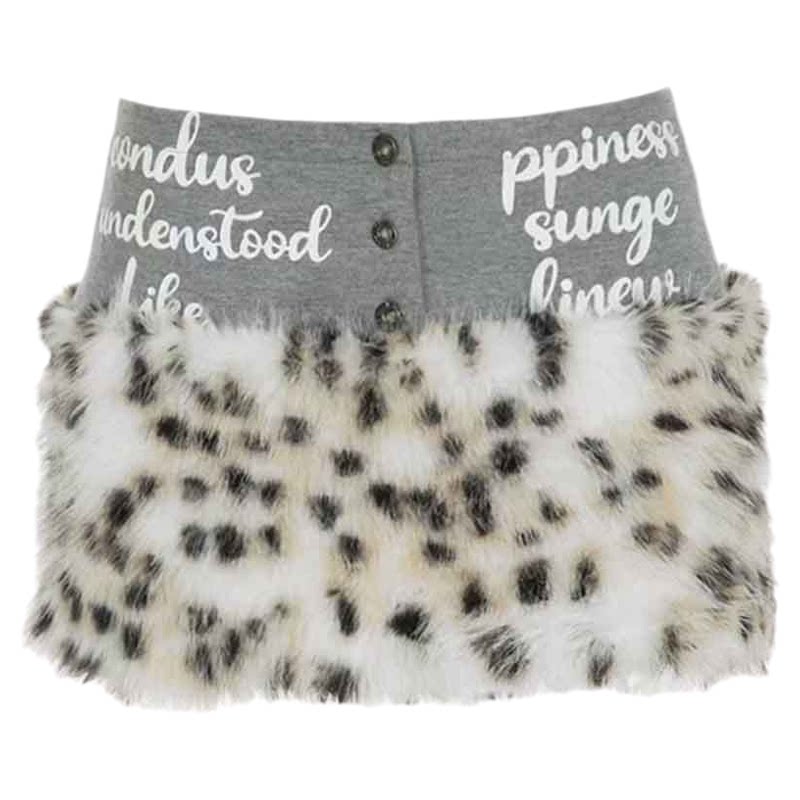 美式复古亚比豹纹毛毛拼接低腰短裙千禧辣妹包臀字母亚文化半身裙