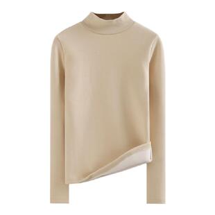 秋冬季新款半高领内搭打底衫纯白纯色加绒加厚保暖长袖上衣T恤女