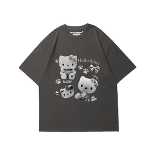 美式街头风ulzzang短袖t恤女潮牌小众印花显瘦纯棉打底衫黑色上衣