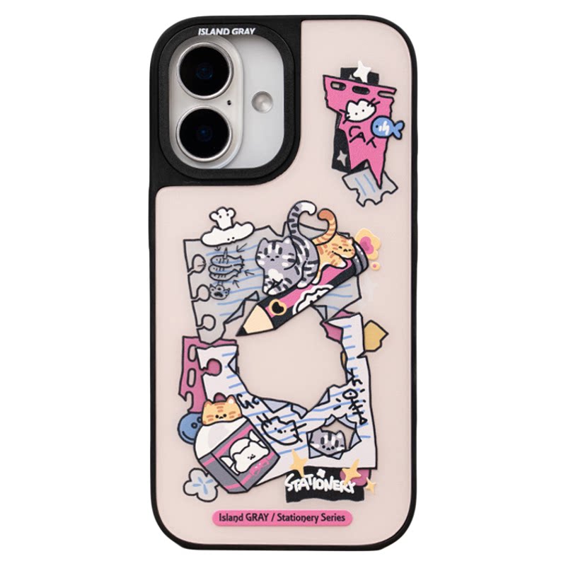 灰岛 黑框立体猫咪玩具手机壳 适用于苹果iPhone 16 15 14 13 Pro Max 原创设计 小众创意 可爱个性 童趣插画