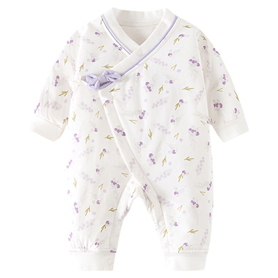 新生婴儿夹棉连体衣女宝宝薄棉哈衣秋冬季纯棉初生40克和尚服爬服