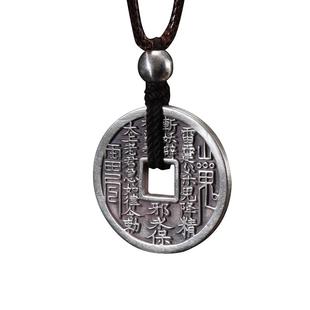 道轩堂 八卦山鬼花钱铜币银吊坠 999足银 手工纯银吊坠项链