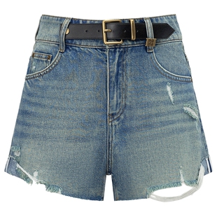 【夏日航海】FF仿佛牛仔裤2025夏季新款女高腰做旧磨破小个子短裤