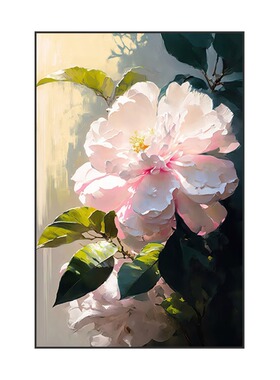 现代简约客厅玄关装饰画山茶花艺术背景墙壁画餐厅轻奢高级感挂画