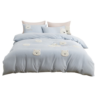 思百舍卡通小狗长绒棉磨毛四件套