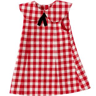 巴拉巴拉儿童连衣裙女童春秋装棋盘格纹A字裙甜美大翻领简洁大气