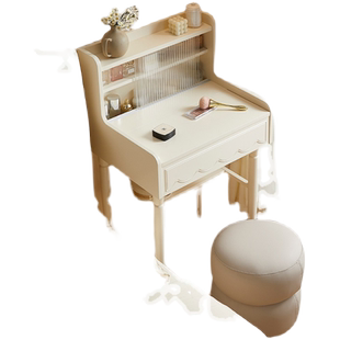 全友家居奶油风翻盖镜子梳妆台2025新款轻奢小户型卧室收纳化妆桌