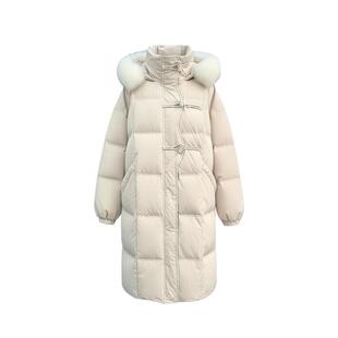 紫涵中长款大毛领连帽羽绒服女2025冬季新款户外加厚保暖鸭绒外套