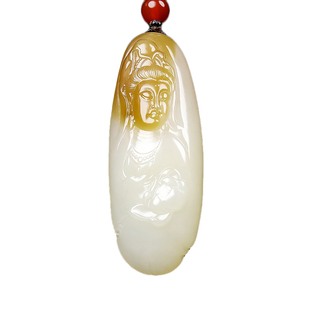 精品和田玉手工雕刻观音吊坠糖白分明慈航普渡观音挂件 重16.30克