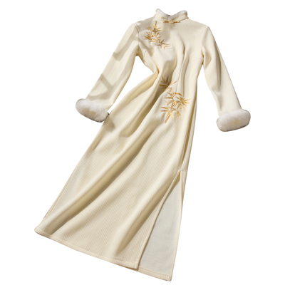 忆南栀改良刺绣旗袍秋冬长袖2025