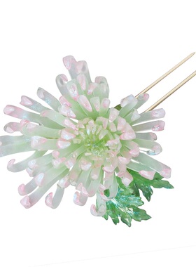 秋菊热缩花簪发钗发簪新中式国风