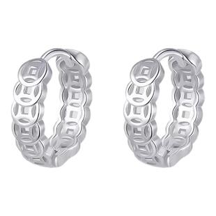 925银针钱多多钱币耳环女小众复古耳圈高级感个性养耳洞耳钉耳饰