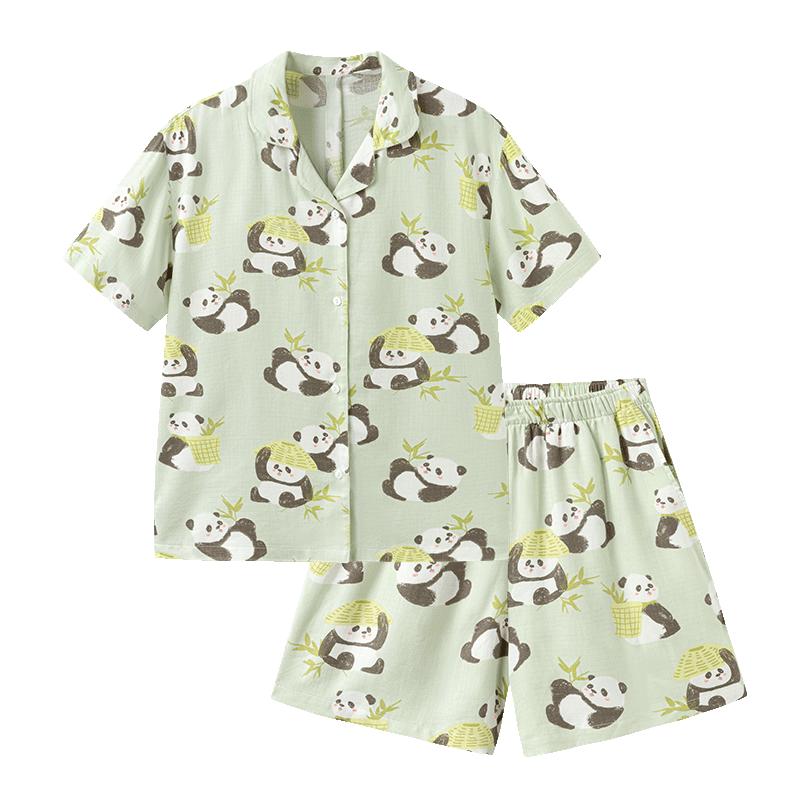 babylove親子裝套裝夏季薄款竹棉山茶母女母子短袖短褲居家兩件套