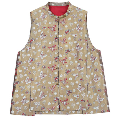 菲伊唐真丝蜀锦夹棉马甲中式时尚