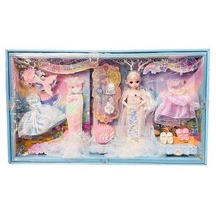 灵雪儿美人鱼儿公主娃娃换装礼服饰品梳妆台包包双层床女孩玩具