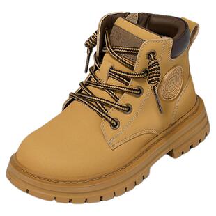 星期六儿童马丁靴2025秋冬新款女童短靴真皮小黄靴中大童厚底靴子