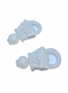 青白玉镂空花瓶耳坠压襟diy饰品