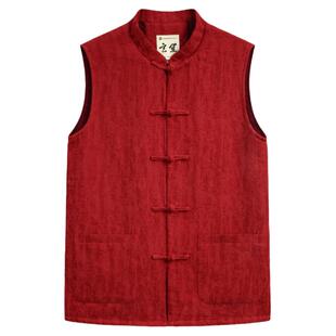 秋冬中国风男装唐装棉麻提花马甲民国盘扣上衣中式禅意居士禅茶服