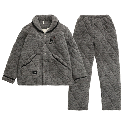 冬季珊瑚绒加厚三层夹棉保暖套装