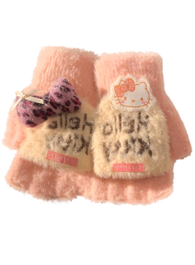 可爱HelloKitty翻盖半指毛绒手套