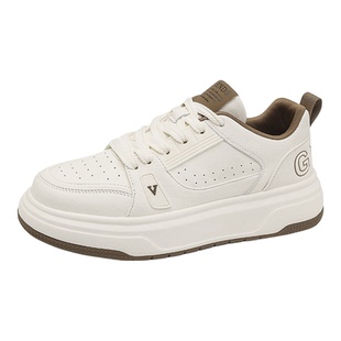 潮流新款厚底增高小白鞋男舒适软底百搭板鞋运动系带圆头休闲潮鞋