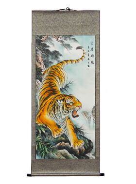 老虎上山国画玄关走廊餐厅背景墙