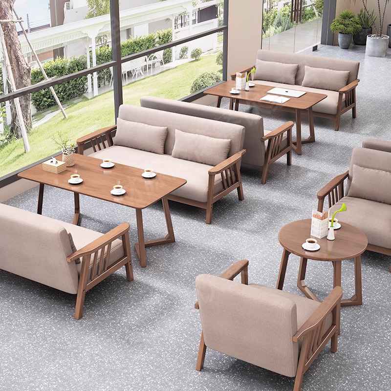 新中式大堂酒店洽谈奶茶咖啡厅沙发带靠背餐饮卡座桌椅店组合茶楼