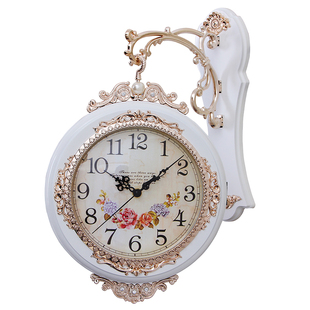 双面挂钟欧式创意表客厅静音田园时钟表两面个性时尚现代简约挂表