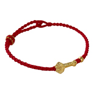 如意吉祥黄金手链足金999小克重金珠DIY红手绳情人节礼物闺蜜女