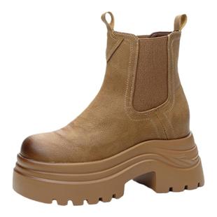 ZFCQ二棉厚底内增高马丁靴女款真皮2026春加绒短筒小个子高跟短靴