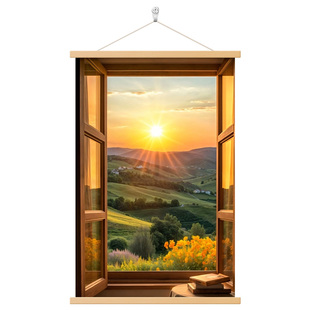 假窗户油画风窗景开窗风景画入户玄关装饰画客厅走廊日出风景挂画