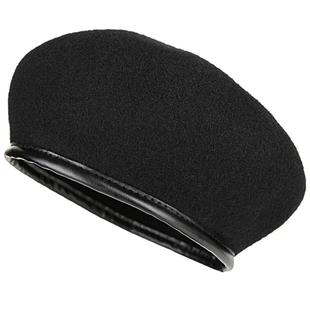 贝雷帽女秋冬时尚百搭羊毛画家帽子女冬黑色英伦复古皮边蓓蕾帽潮