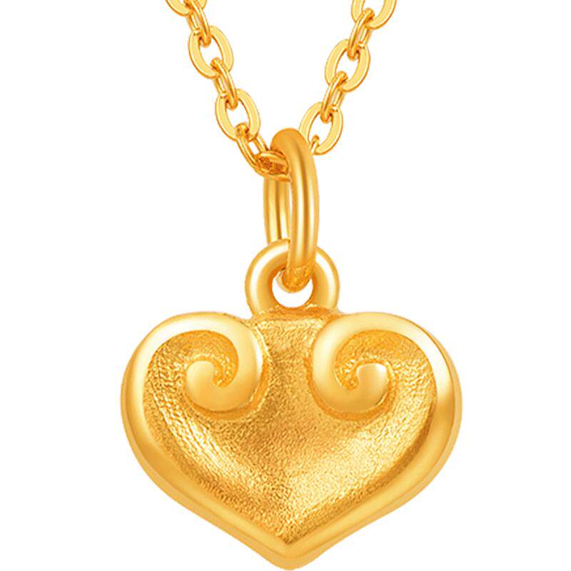 明牌珠宝古法黄金套链 足金称心如意项链吊坠爱心锁AFB0212